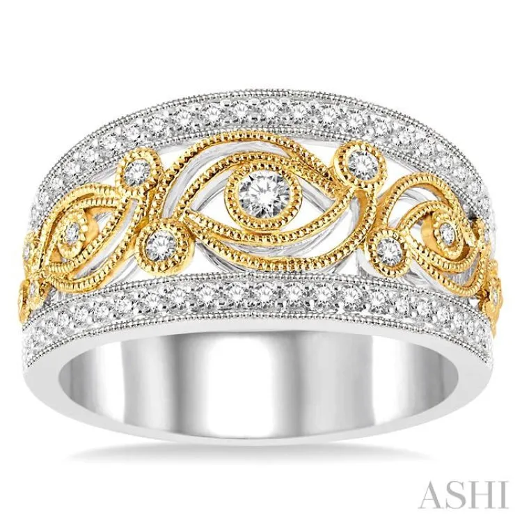 1/2 Ctw Round Cut Diamond Fashion Band in 14K White and Yellow Gold