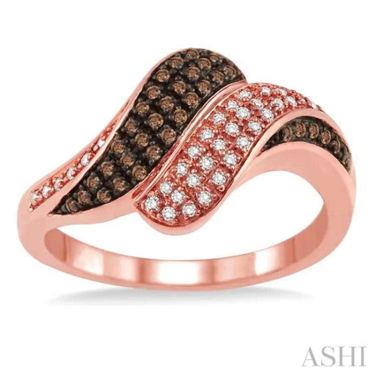 1/4 Ctw White and Champagne Brown Diamond Ring in 14K Rose Gold