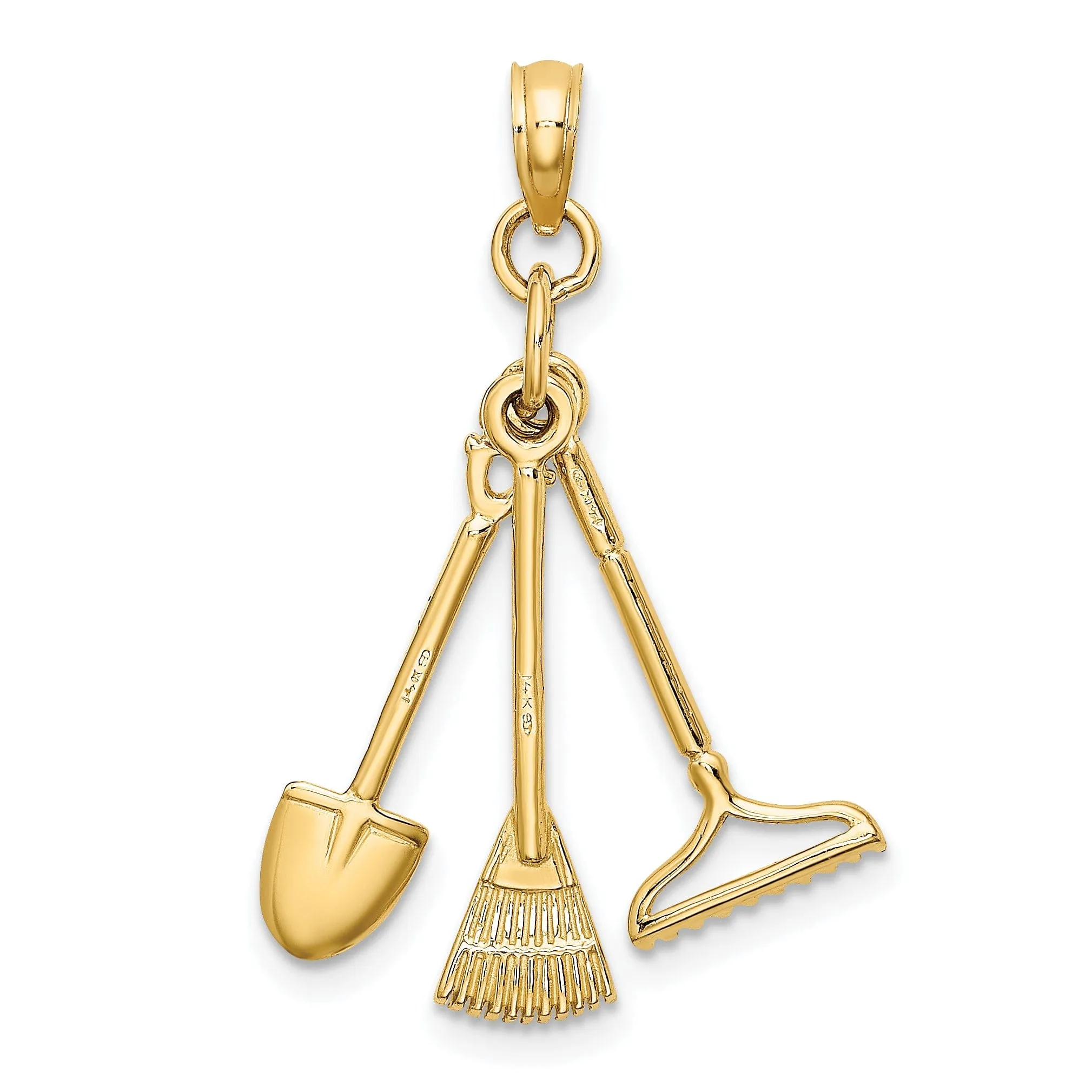 14K Yellow Gold Moveable Garden Tools Shovel Pendant