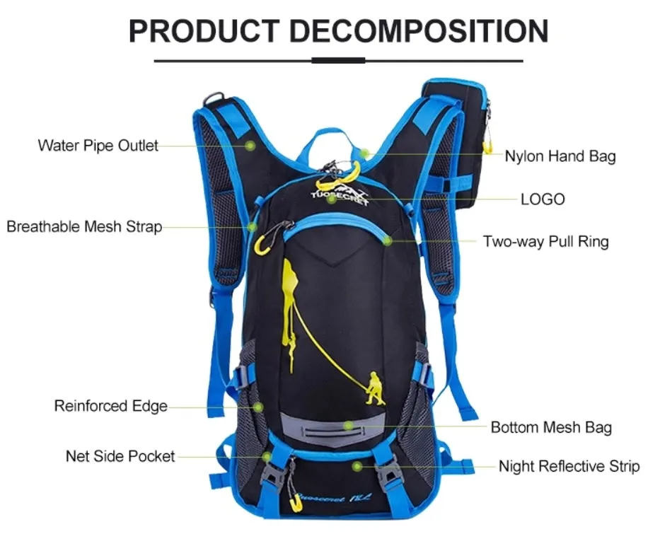 18L waterproof hiking bag bladder bag running bag camping daypack multipurpose backpack