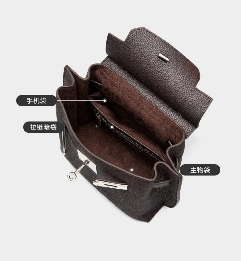 20CM top layer cowhide leather Kelly crossbody bag 2952 coffee