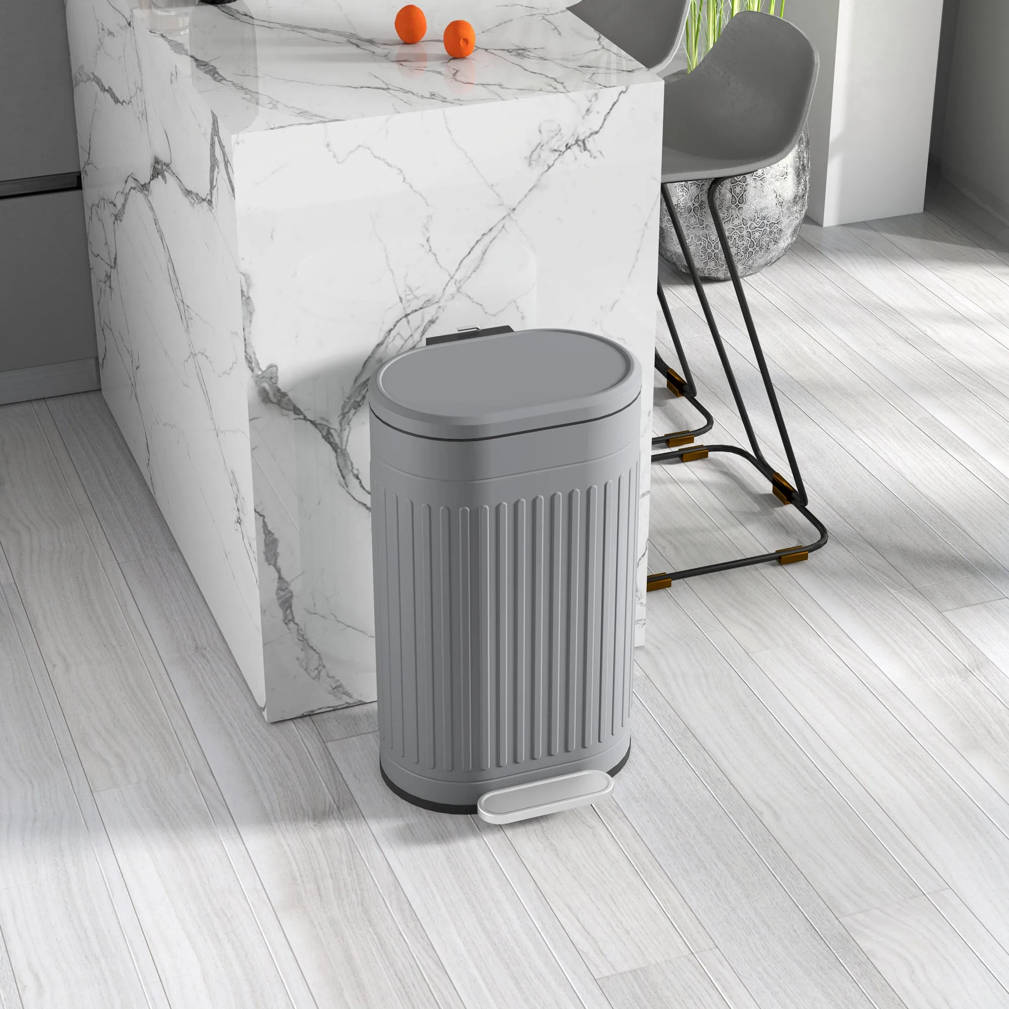 30L Pedal Bin, Metal Kitchen Bin with Soft-close Lid, Grey