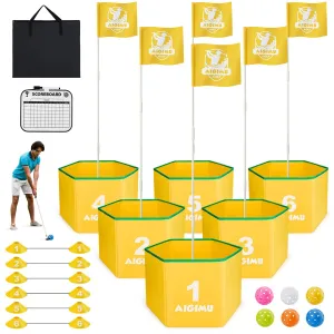 AIGIMU Golf Bucket Game 6 Holes,Golf Yard Games for Adults and Family,Golf Backyard Game for Outdoor Indoor, Golf Practice Game-Portable Golf Course Play Lawn,Park,Beach,Yard,Golf Gifts for Christmas