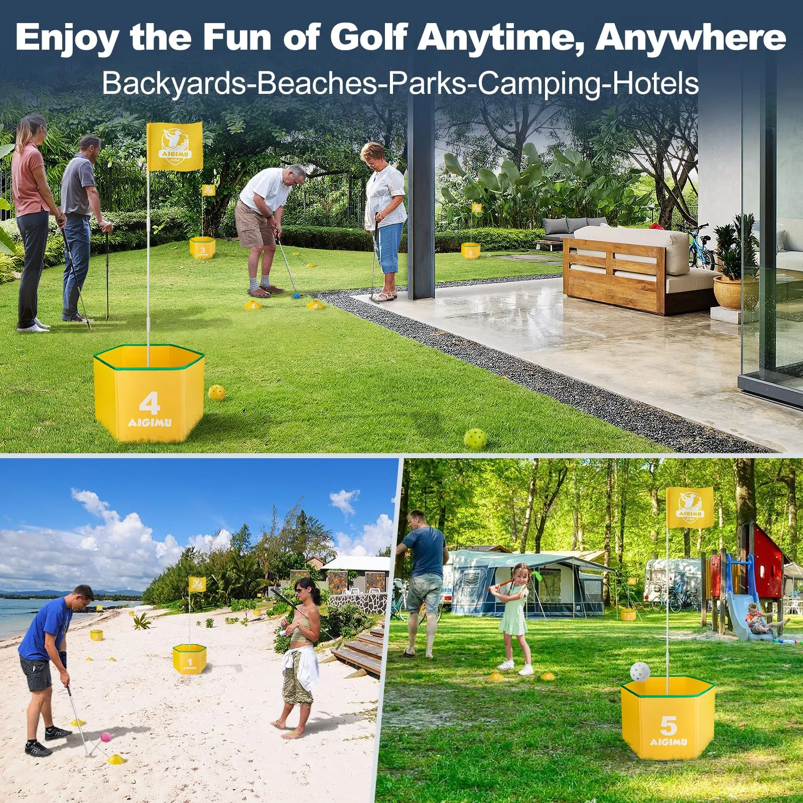 AIGIMU Golf Bucket Game 6 Holes,Golf Yard Games for Adults and Family,Golf Backyard Game for Outdoor Indoor, Golf Practice Game-Portable Golf Course Play Lawn,Park,Beach,Yard,Golf Gifts for Christmas