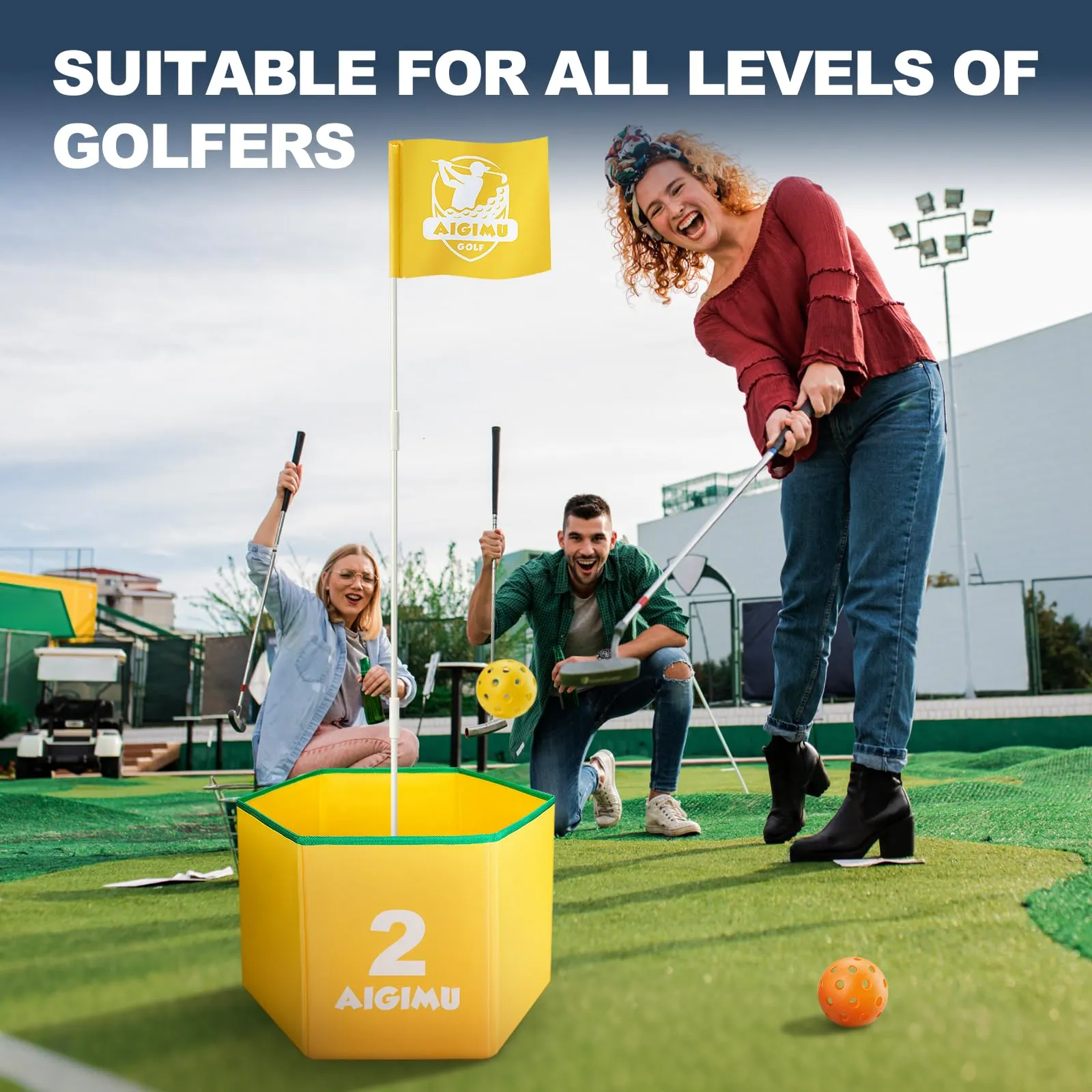 AIGIMU Golf Bucket Game 6 Holes,Golf Yard Games for Adults and Family,Golf Backyard Game for Outdoor Indoor, Golf Practice Game-Portable Golf Course Play Lawn,Park,Beach,Yard,Golf Gifts for Christmas