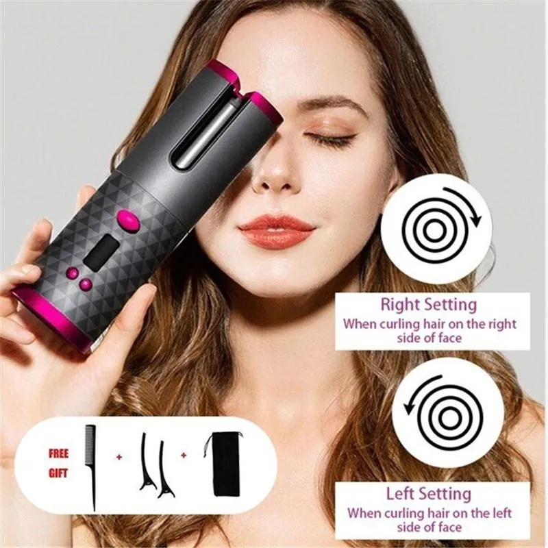 Angel Decoration Wireless Hair Curler Automatic Curling Iron USB Rechargeable Timer LCD Digital Hair Styling Tools