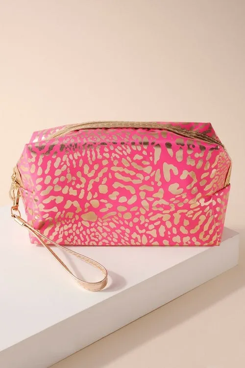 Animal Print Metallic Cosmetic Bag