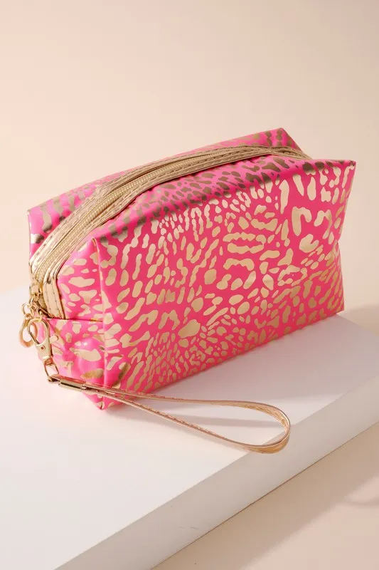 Animal Print Metallic Cosmetic Bag