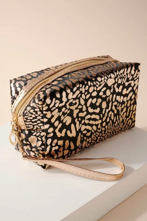 Animal Print Metallic Cosmetic Bag