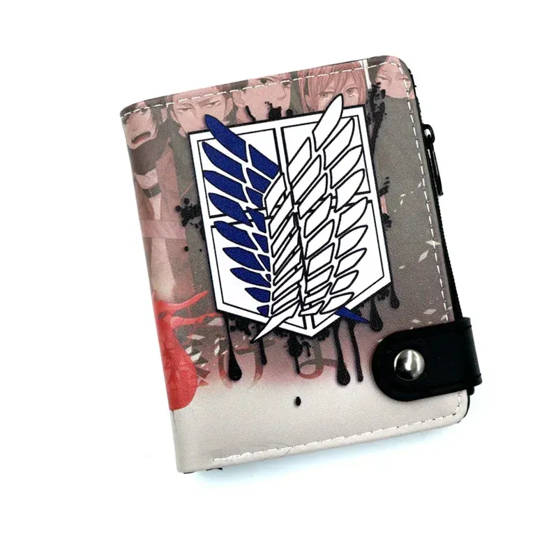 Anime Attack On Titan Men Wallets Eren Jaeger Scout Legion Card Holders Zipper Coin Purse