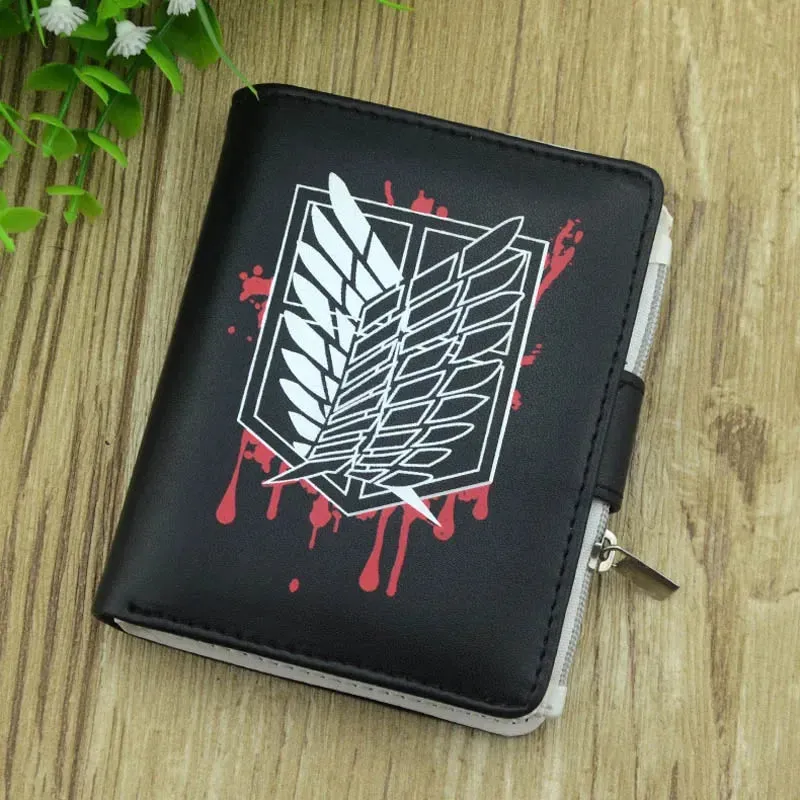 Anime Attack On Titan Men Wallets Eren Jaeger Scout Legion Card Holders Zipper Coin Purse