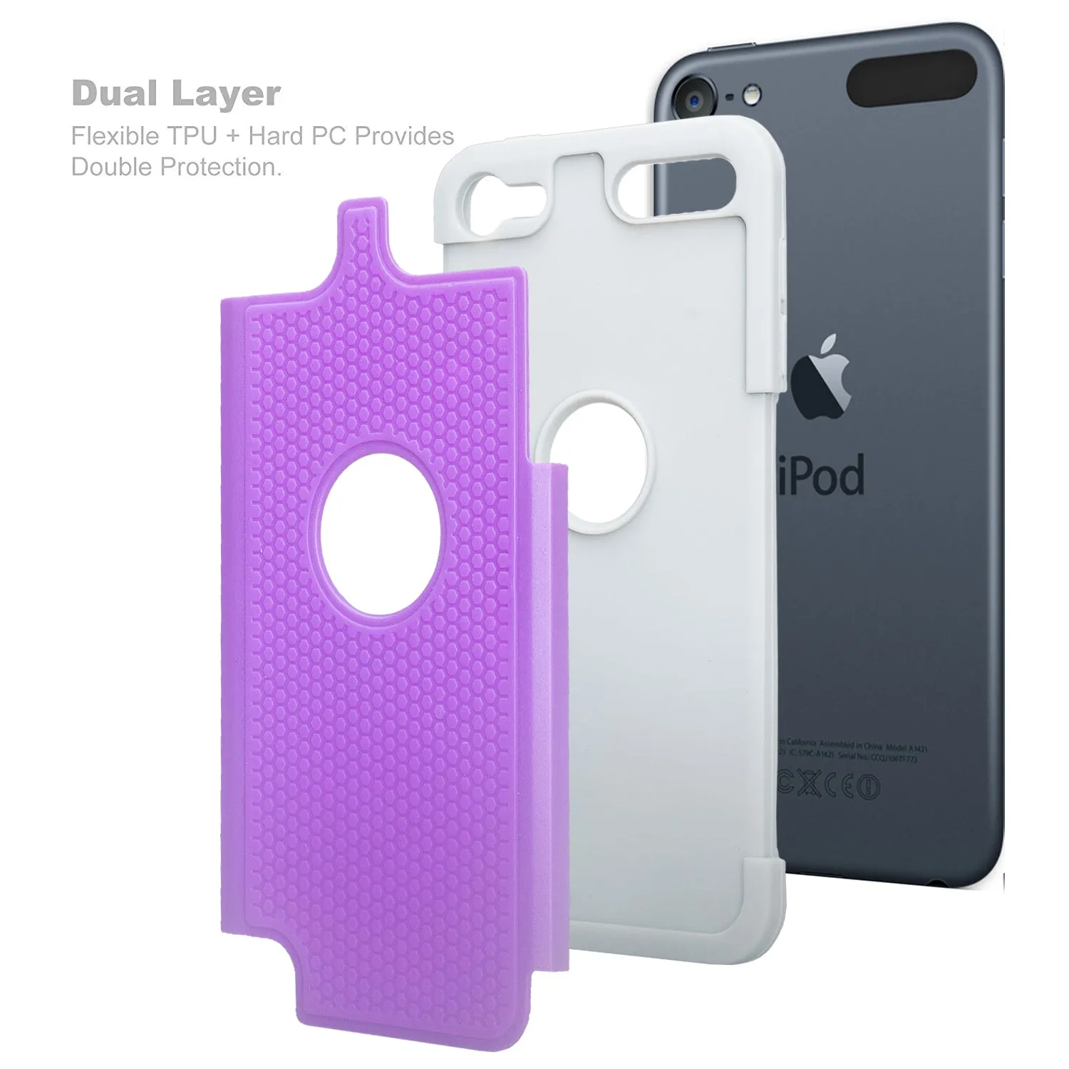 Apple iPod Touch 5 / Touch 6 Case, Heavy Duty Dual Layer Armored Protective Hybrid Case Cover For iPod Touch 5 / Touch 6 - Purple/Grey