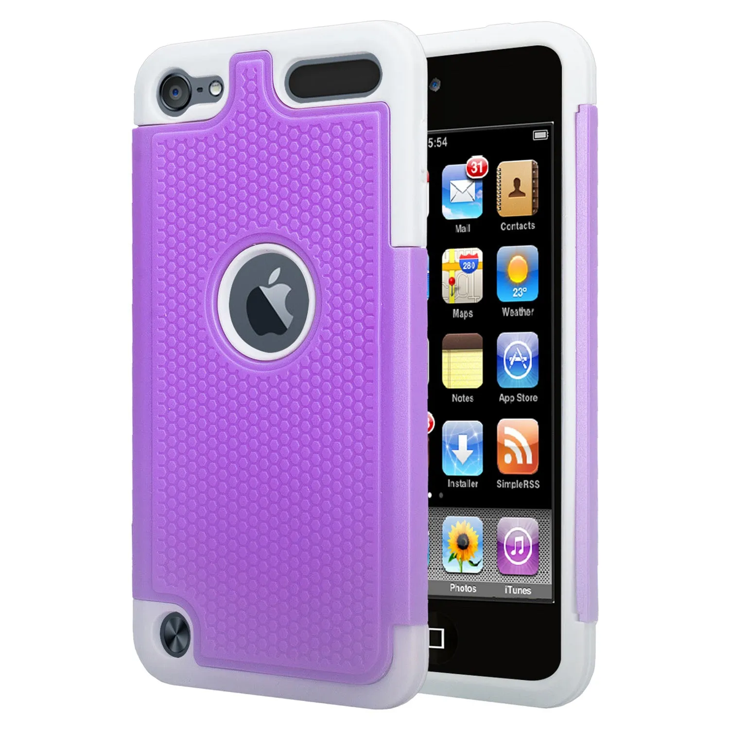 Apple iPod Touch 5 / Touch 6 Case, Heavy Duty Dual Layer Armored Protective Hybrid Case Cover For iPod Touch 5 / Touch 6 - Purple/Grey