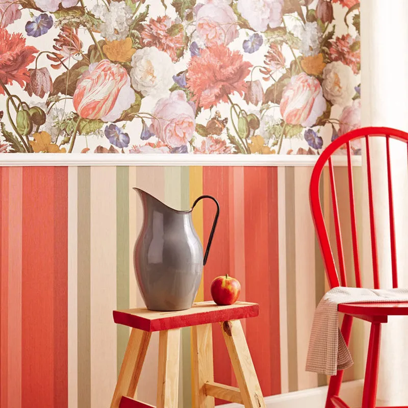 Artistic Floral Wallpaper in Ivory/Pink