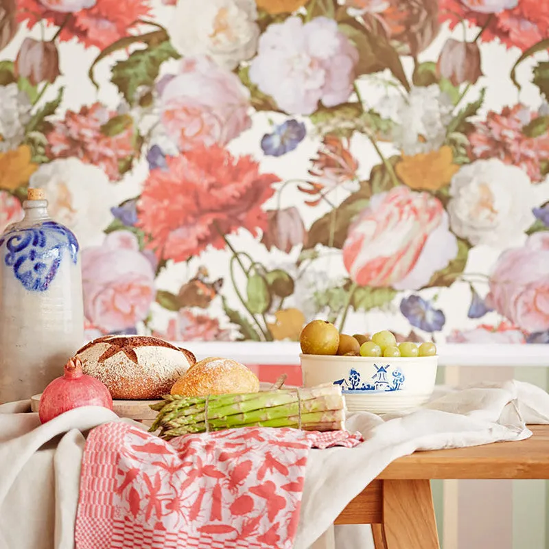 Artistic Floral Wallpaper in Ivory/Pink