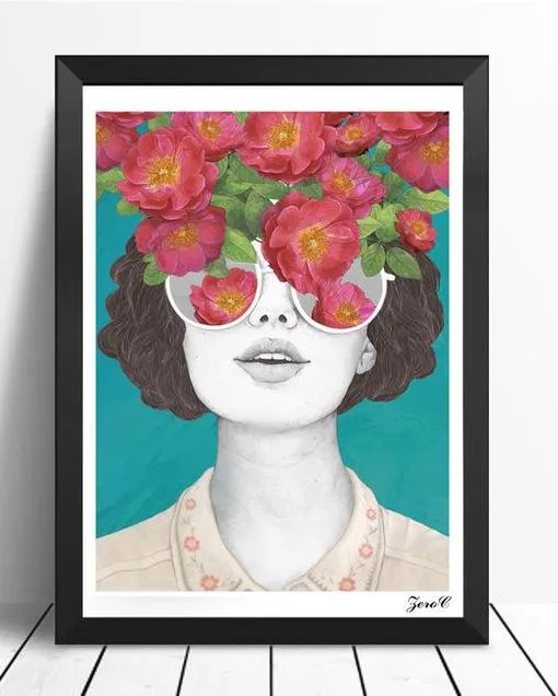 Artistic Flower Girl Nordic Posters