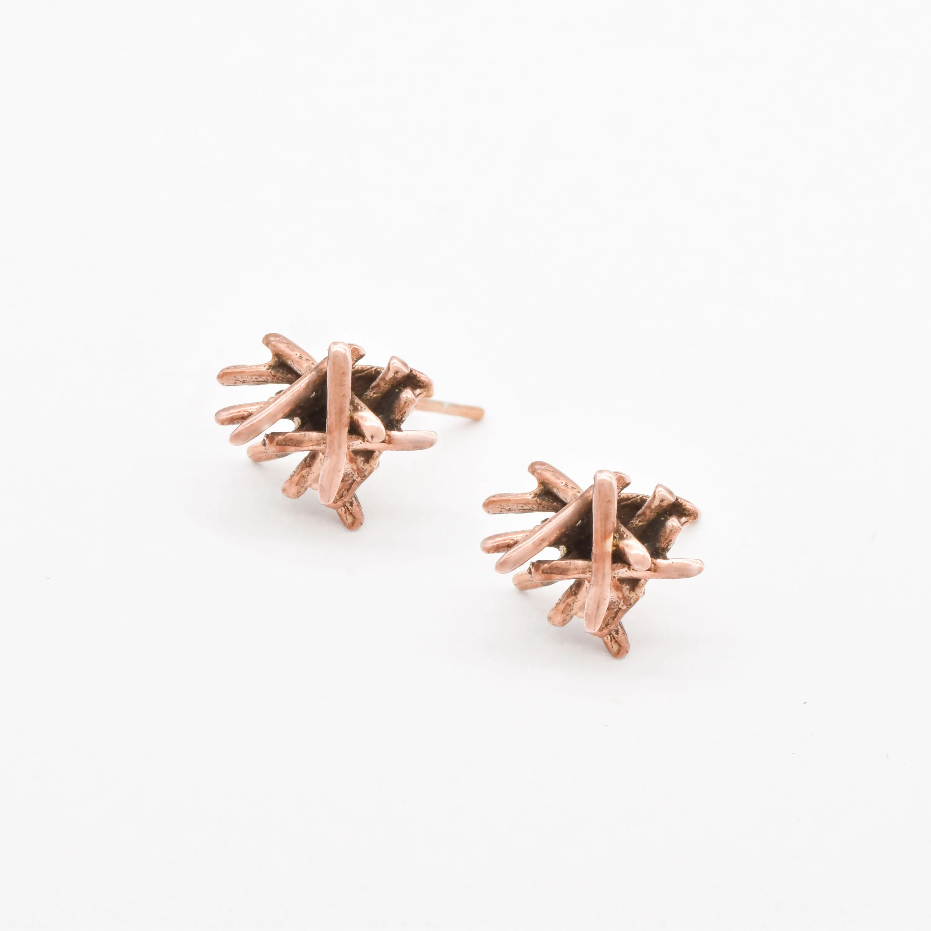 Artistic Gold Earrings - Rose Gold Earrings - Pink Modern Studs