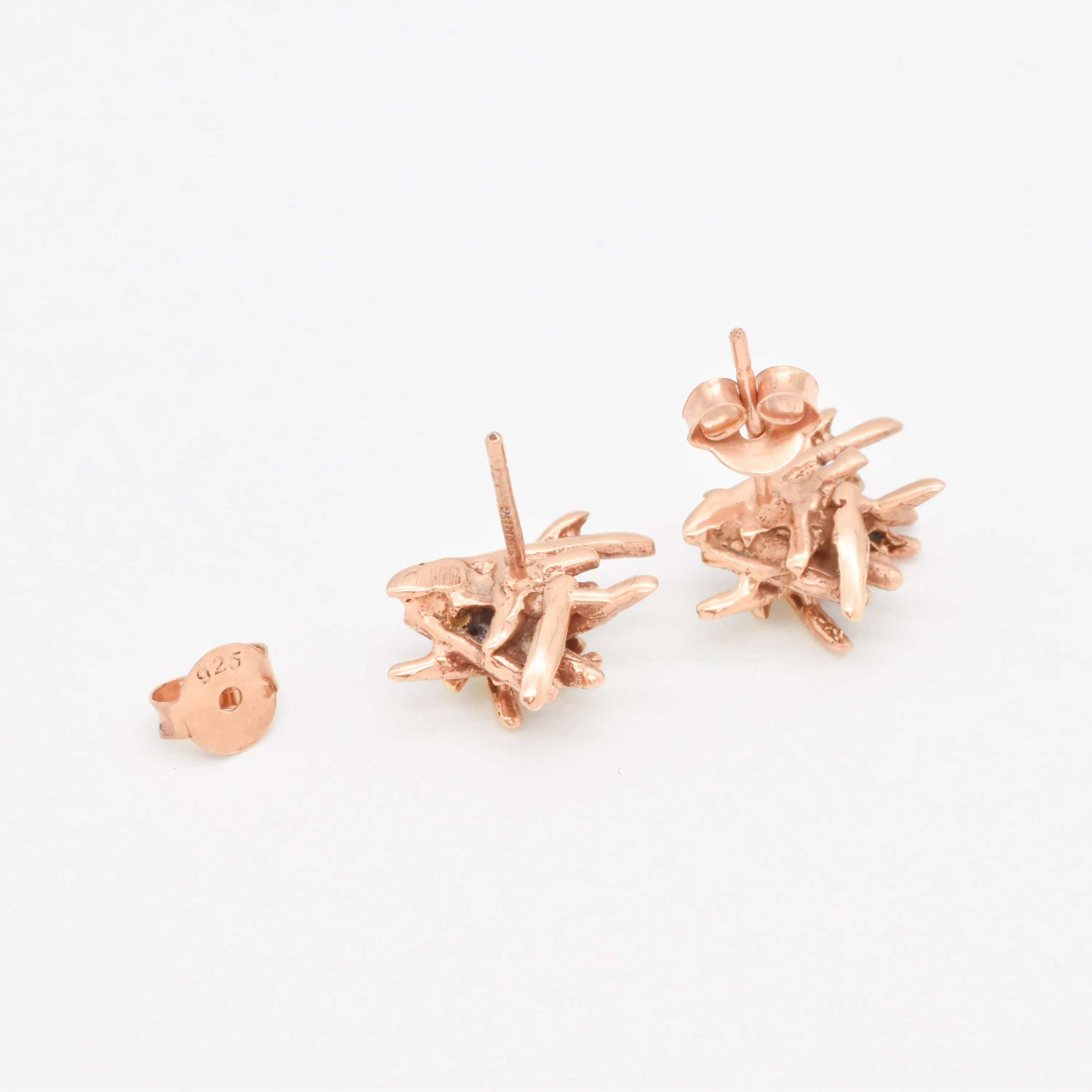 Artistic Gold Earrings - Rose Gold Earrings - Pink Modern Studs