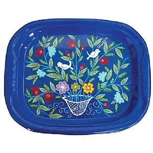 Artistic Painted Metal Large Tray by Glushka - Pomegranates with Birds