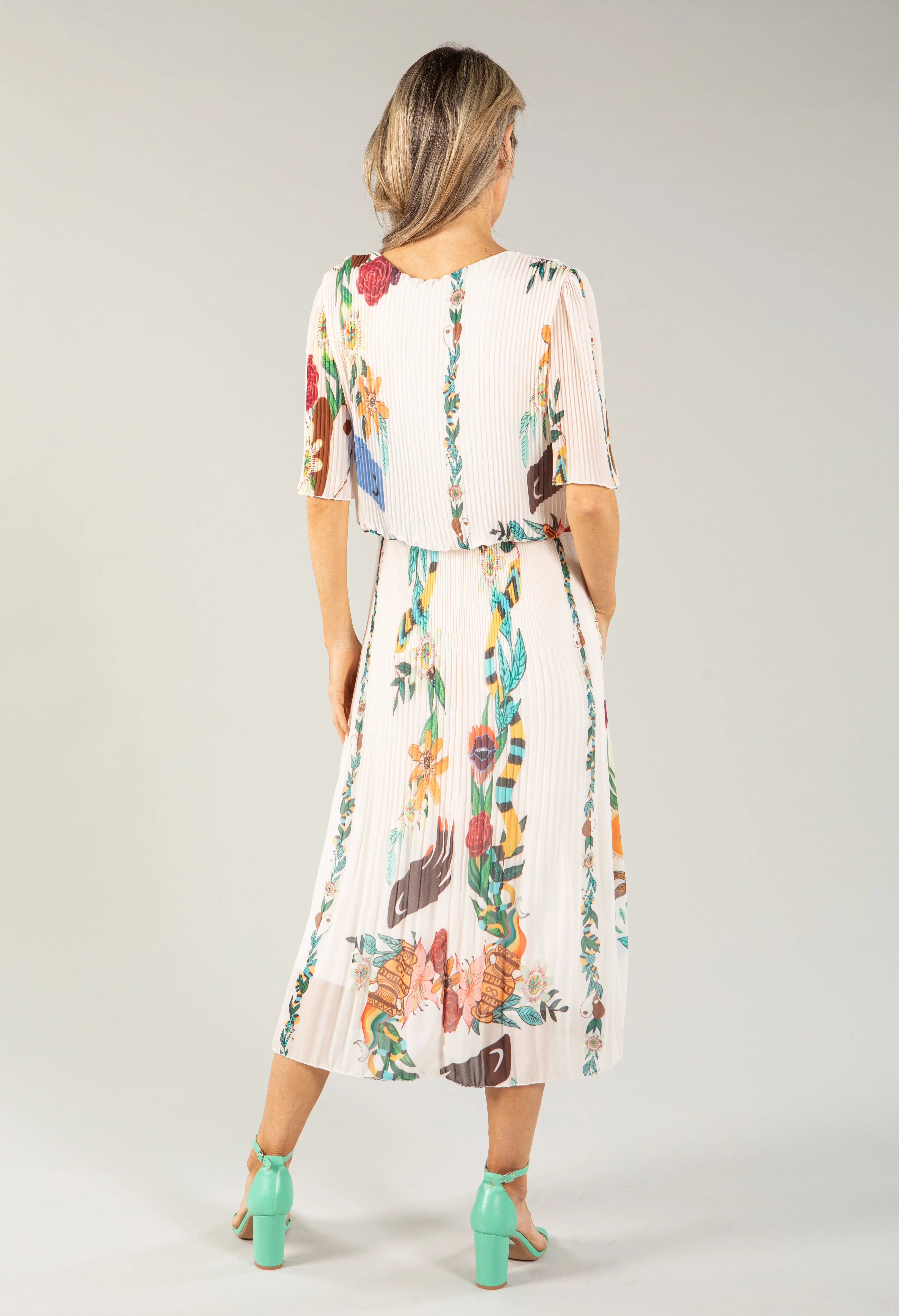 Artistic Print Plisse Pop Over Dress