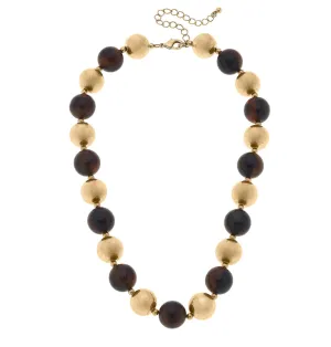 Ashley Ball Bead Necklace in Worn Gold & Tortoise