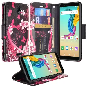 AT&T Fusion Z / Motivate Case, AT&T Fusion Z / Motivate Wallet Case, Wrist Strap Pu Leather Wallet Case [Kickstand] with ID & Credit Card Slots - Heart Butterflies