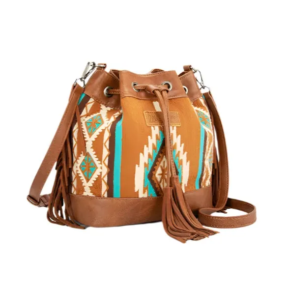 Aztec Knitted Bucket Bag - Brown