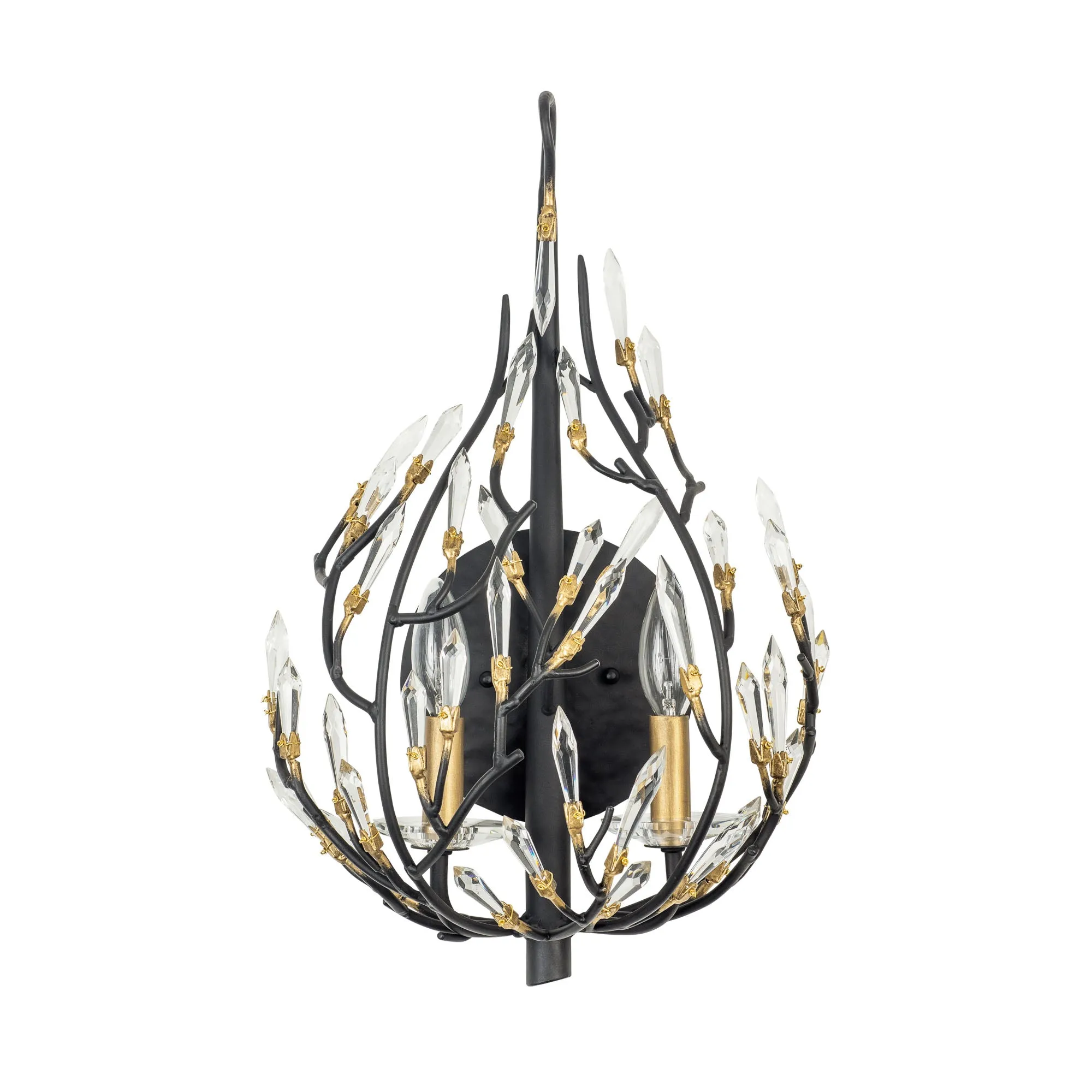 Bask 271K02MBFG 2-Light Crystal Wall Sconce - Matte Black/French Gold