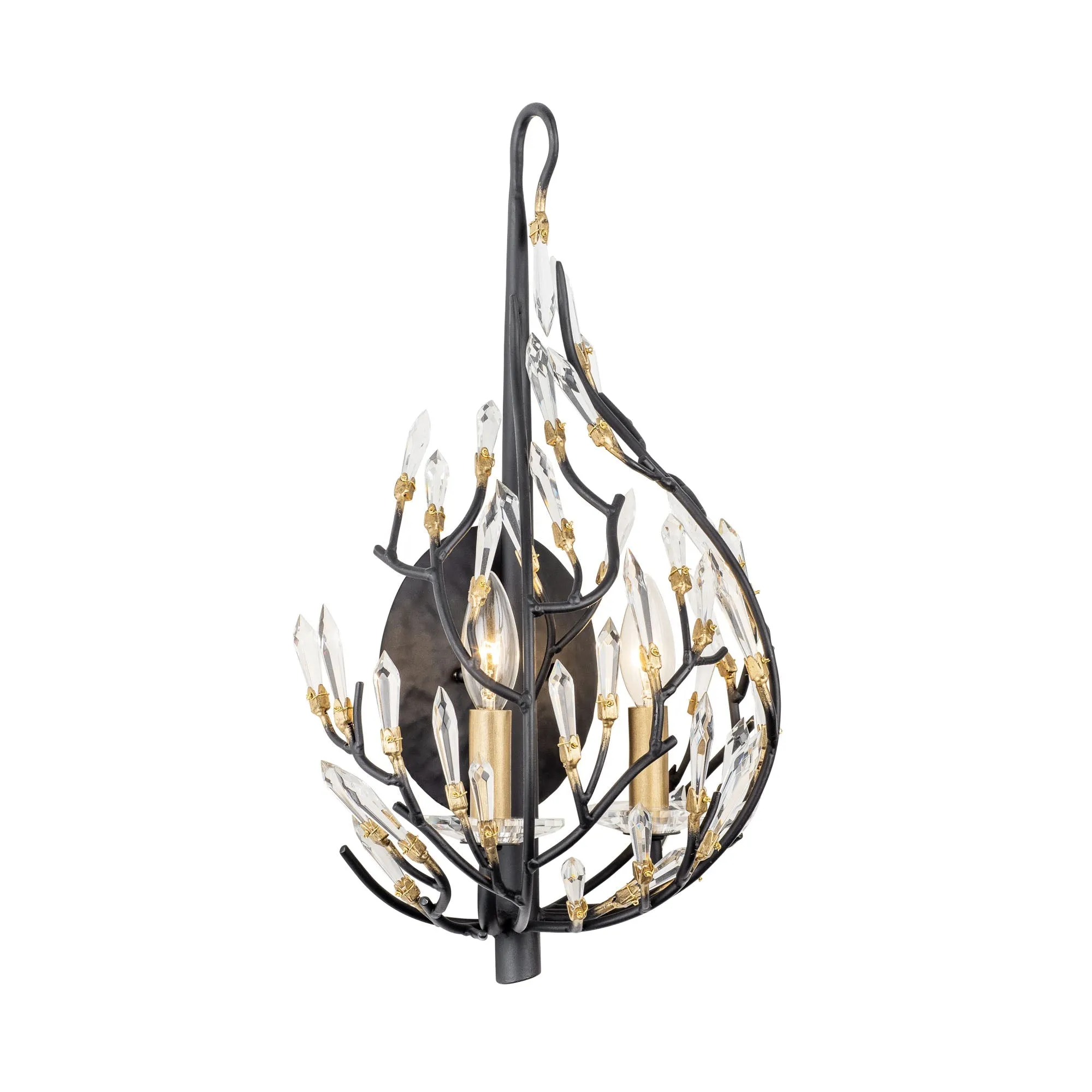 Bask 271K02MBFG 2-Light Crystal Wall Sconce - Matte Black/French Gold