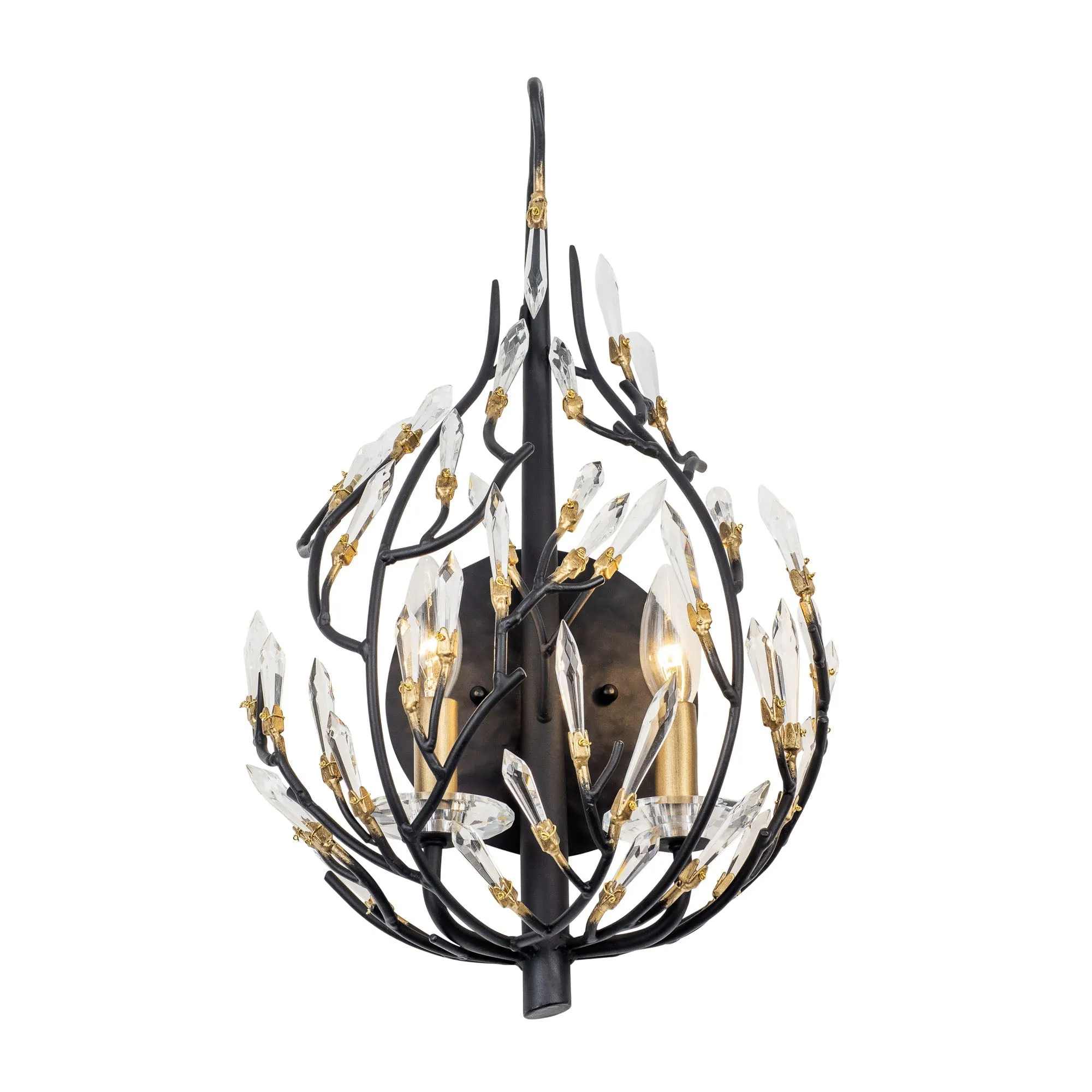 Bask 271K02MBFG 2-Light Crystal Wall Sconce - Matte Black/French Gold