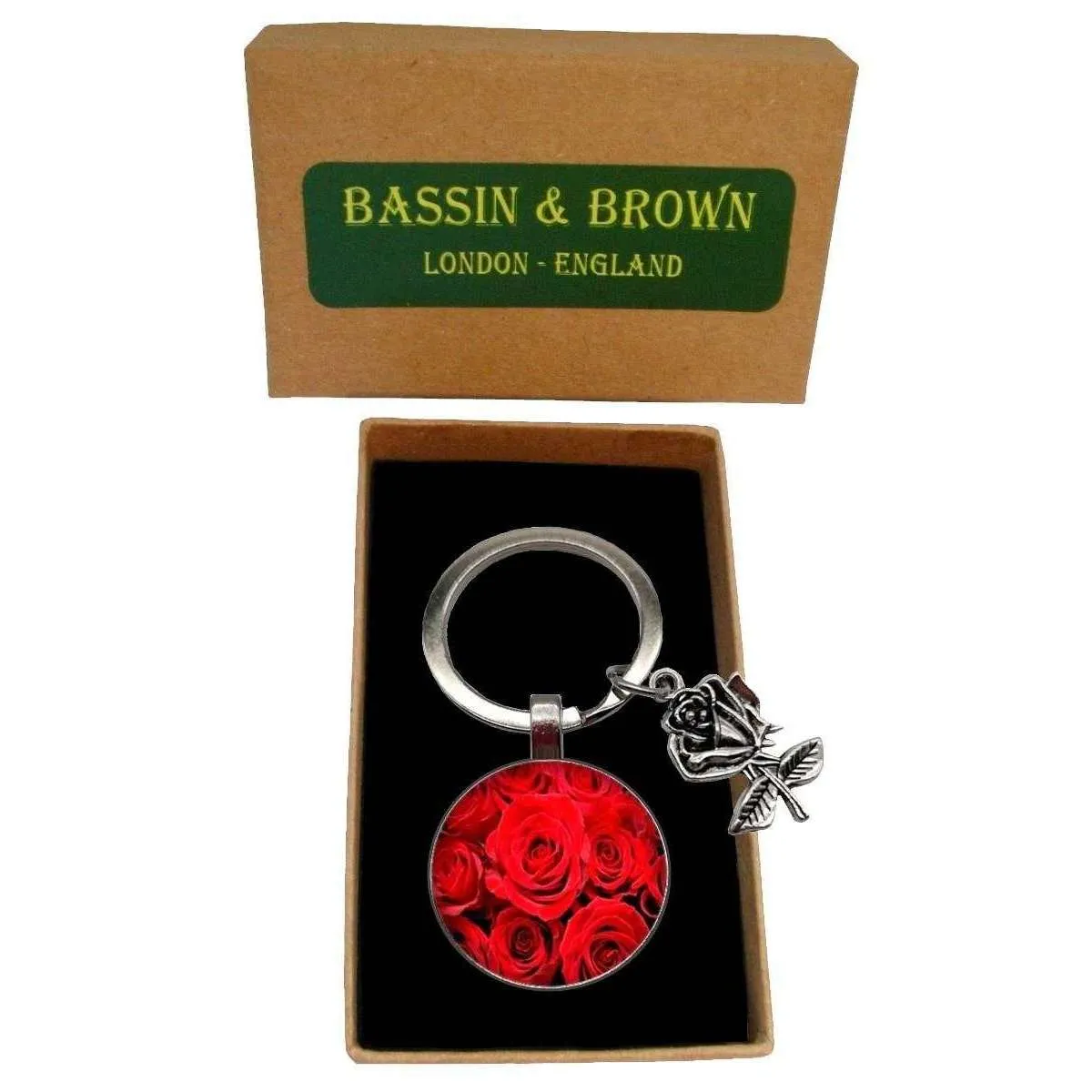 Bassin and Brown Roses Key Ring - Red