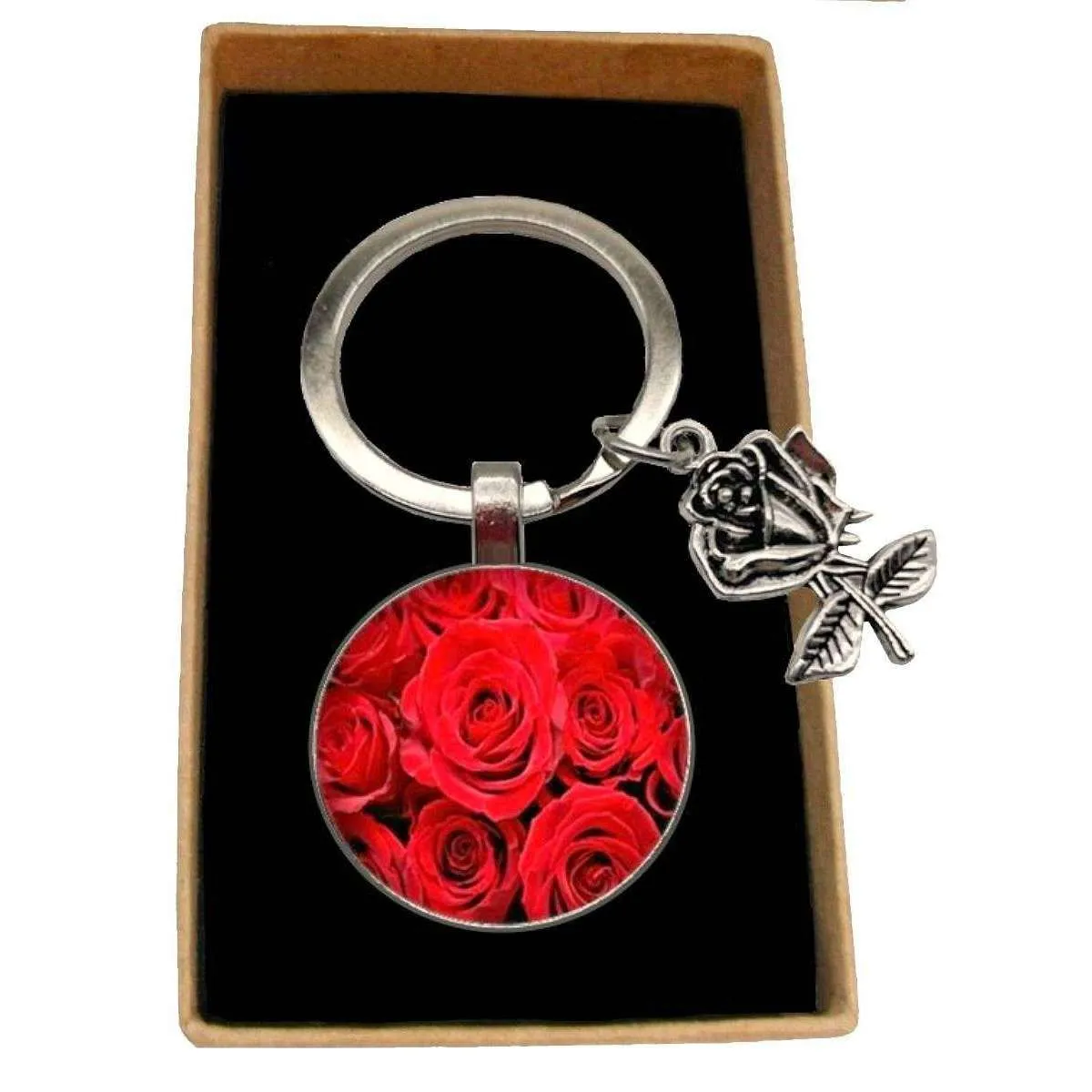 Bassin and Brown Roses Key Ring - Red