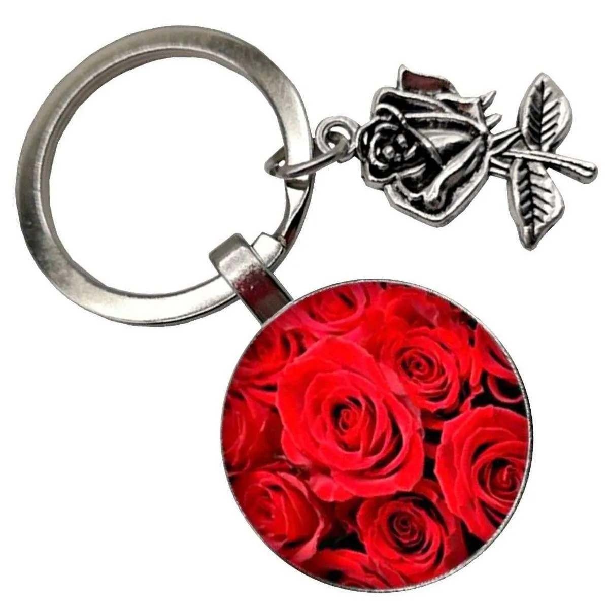 Bassin and Brown Roses Key Ring - Red