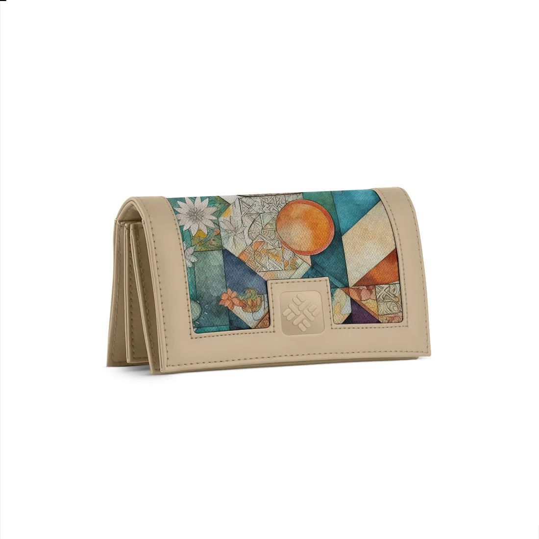 Beige Sleek Elegance Fold Wallet with Mosaic Sunburst Design