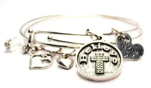 Believe With Textured Cross Expandable Bangle Bracelet Set