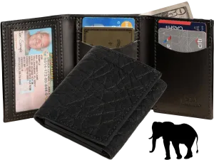 Black Elephant Luxury Designer Exotic Trifold Wallet With ID Window