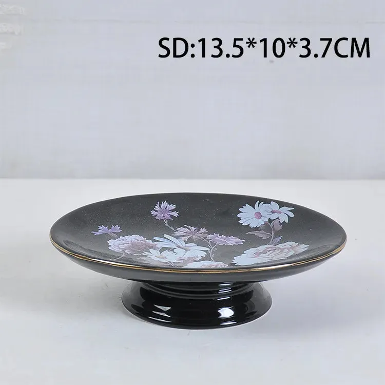 Black Floral Ceramic Bathroom Accessory Set