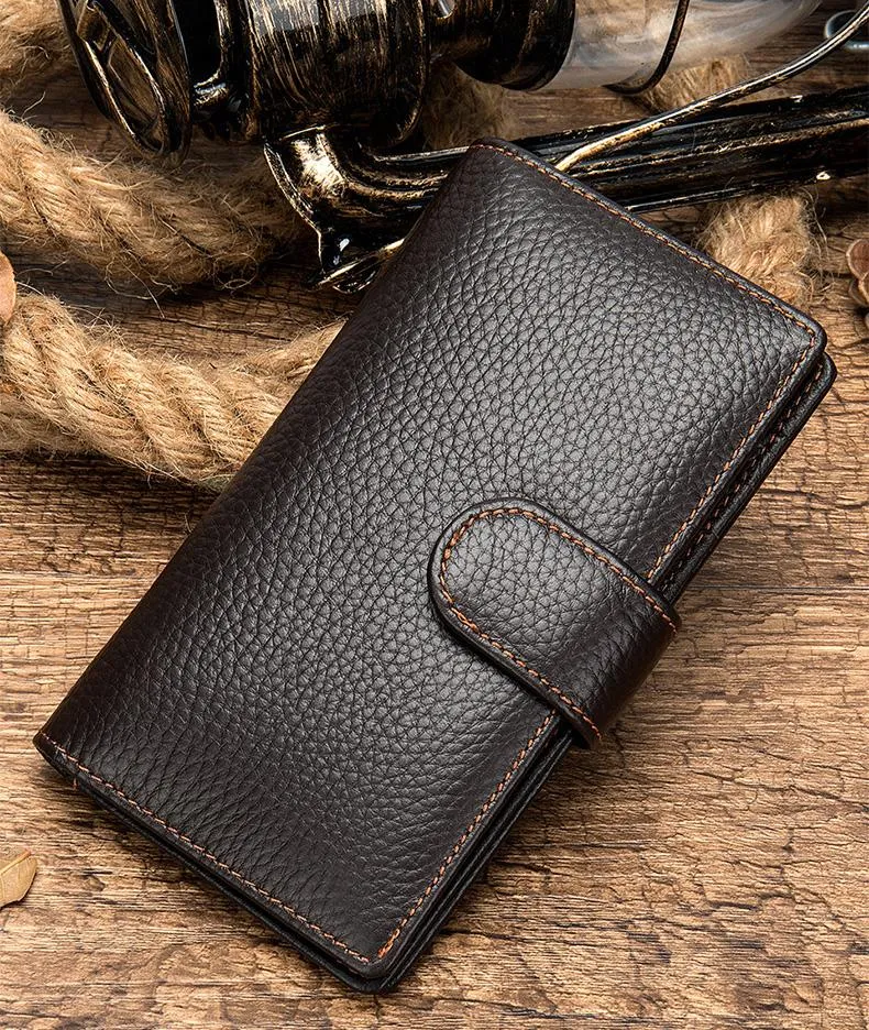 Black Leather Men's Wallet Trifold Long Wallet Multi Cards Long Wallet For Men