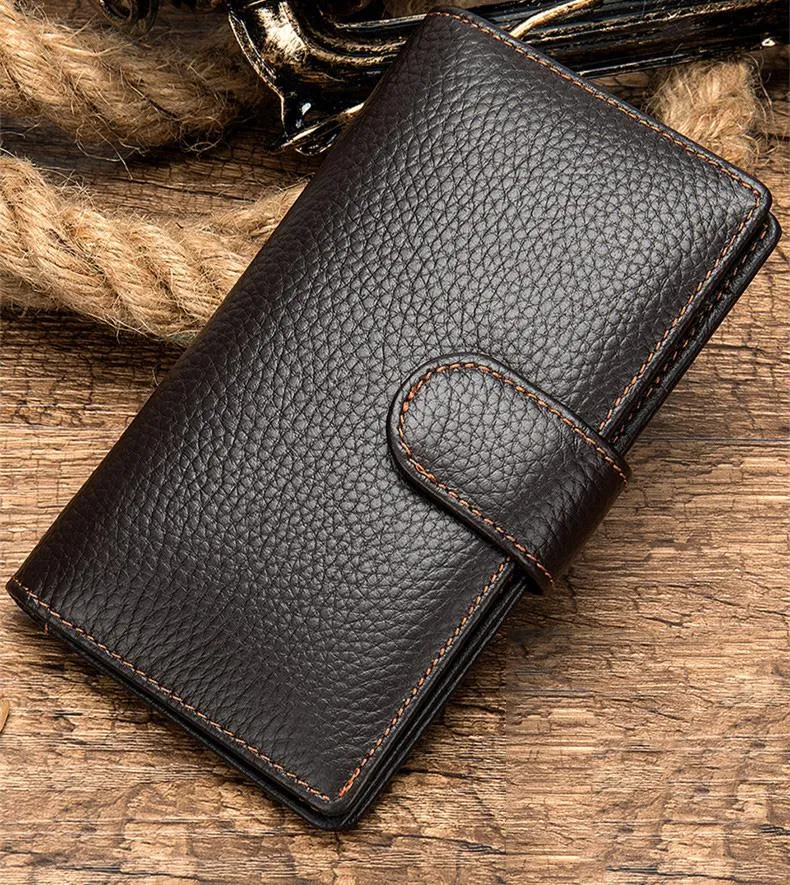 Black Leather Men's Wallet Trifold Long Wallet Multi Cards Long Wallet For Men