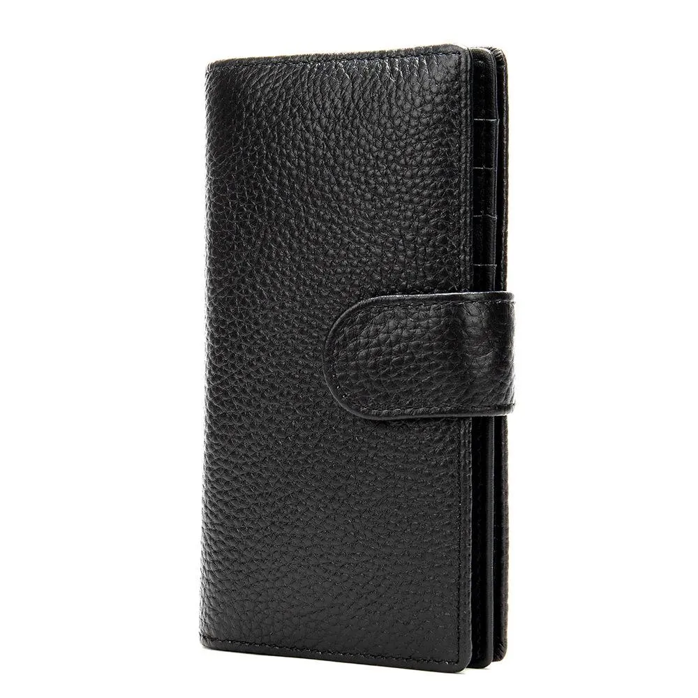 Black Leather Men's Wallet Trifold Long Wallet Multi Cards Long Wallet For Men