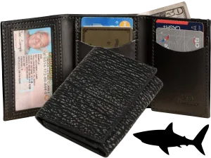 Black Suede Shark Luxury Designer Exotic Trifold Wallet With ID Window