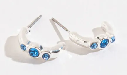 Blue Gem Silver Hoops