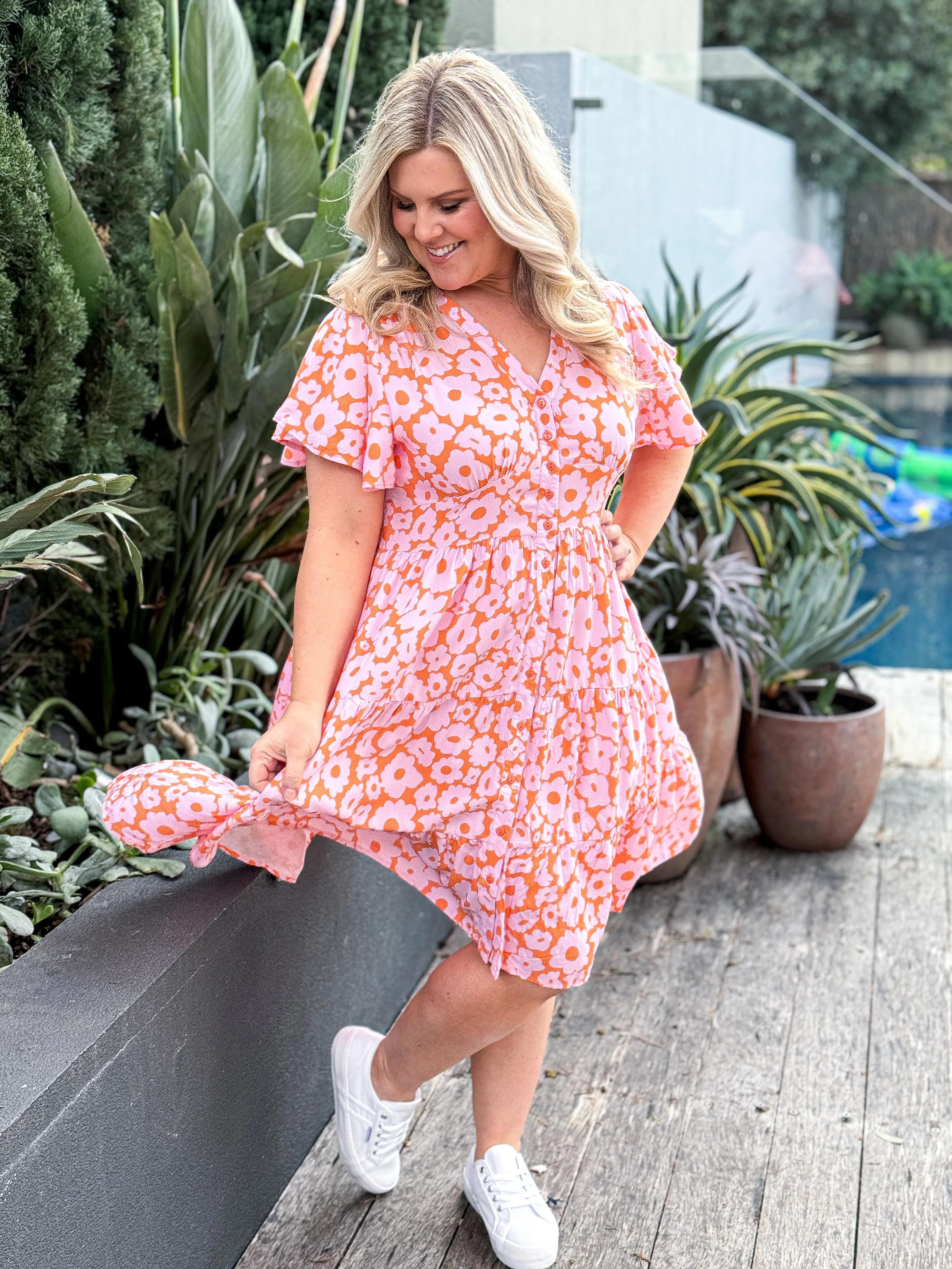 Camille Dress -Orange/ Pink Floral