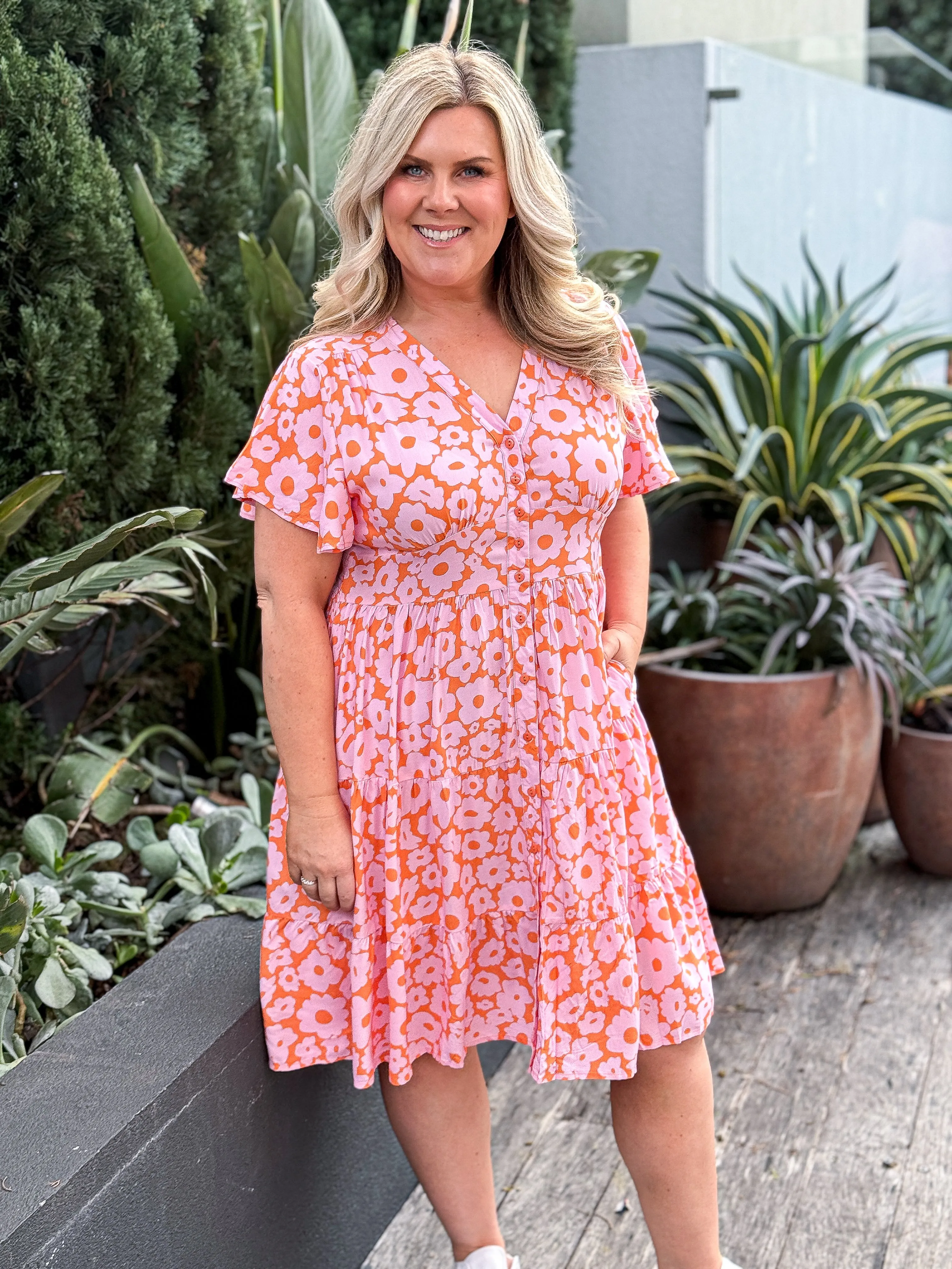 Camille Dress -Orange/ Pink Floral