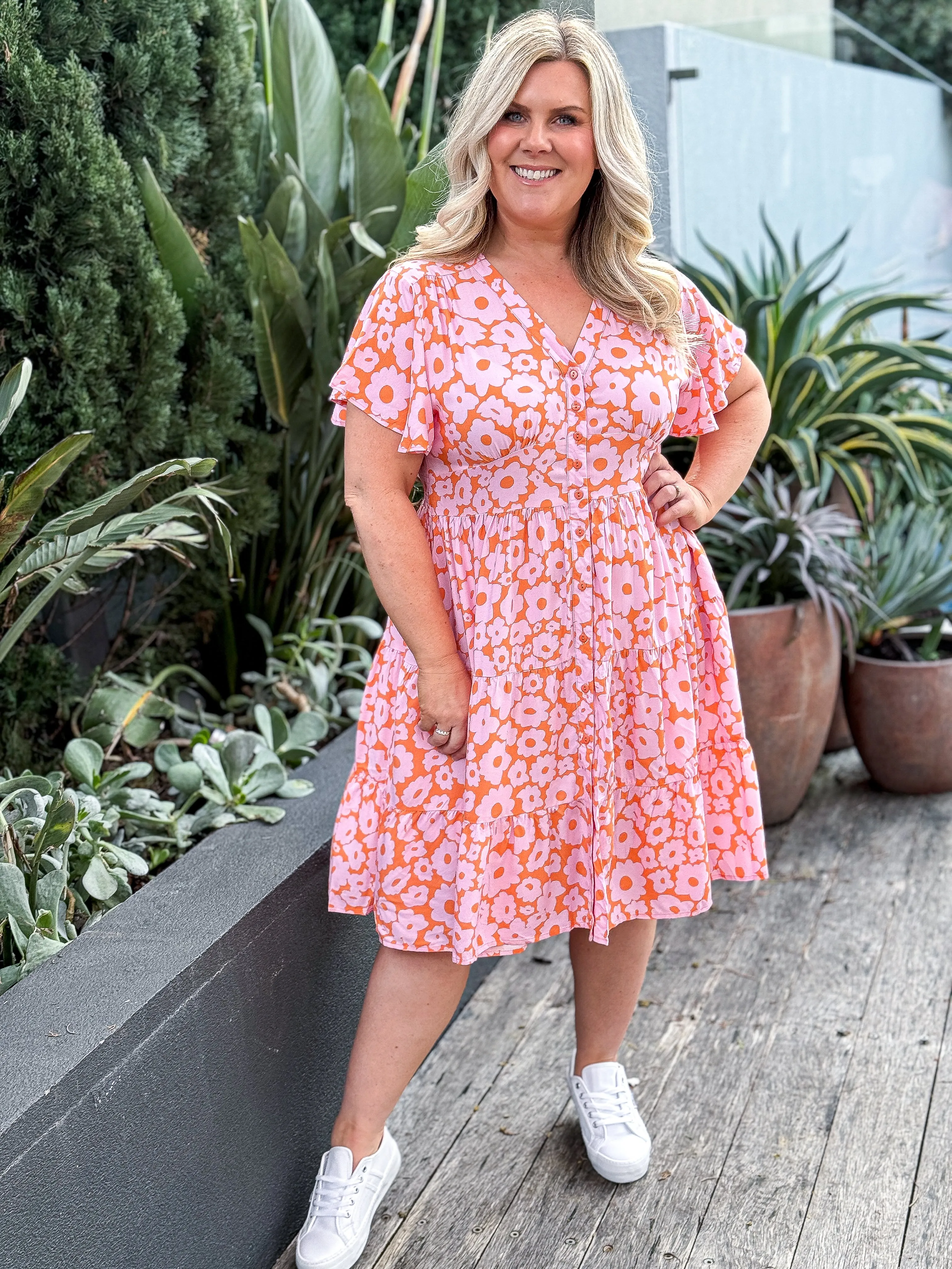 Camille Dress -Orange/ Pink Floral