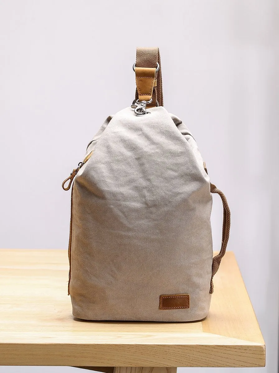 Canvas Leather Mens White Chest Bag One Shoulder Backpack Green Sling Bag for Men