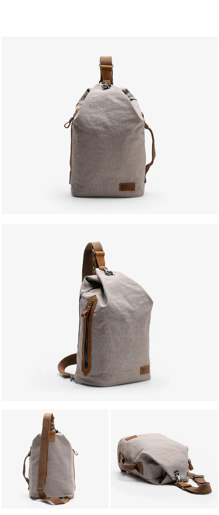 Canvas Leather Mens White Chest Bag One Shoulder Backpack Green Sling Bag for Men