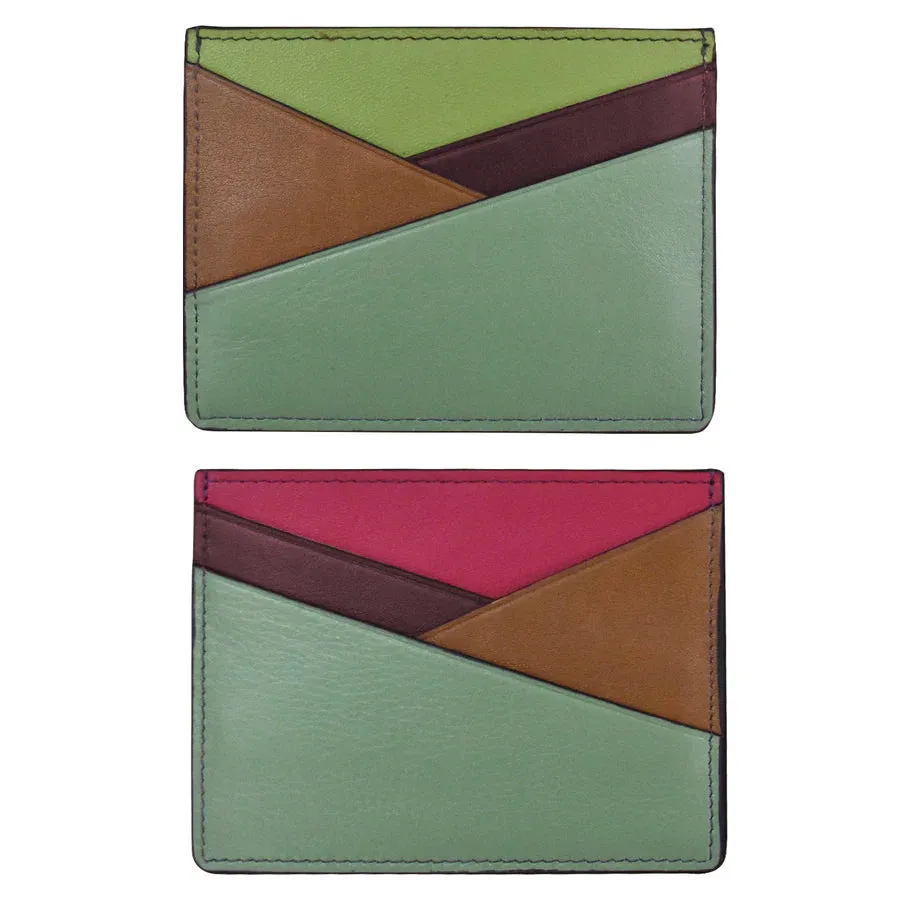 Card Holder Asymmetric Sage Multi Leather RFID Blocking 7173