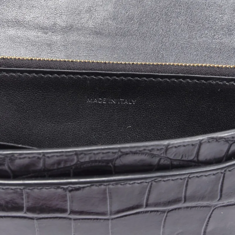 CELINE black scaled leather embossed calfskin flap front long wallet