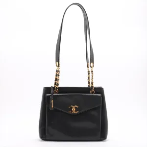 Chanel Coco Mark Caviar Skin CC Grained Pocket Shopper Shoulder Bag Black Gold Metal Fittings 3 Series- #2519